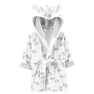 Carter's Newborn to 9 Months Baby Bear Bath Robe White Boy Girl Terrycloth NWT